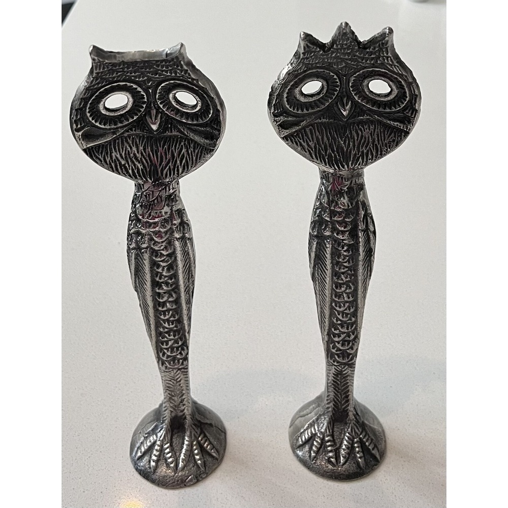 Retired Pottery Barn Metal Owl Salad Serving Utensils Pair RARE - Picture 6 of 6